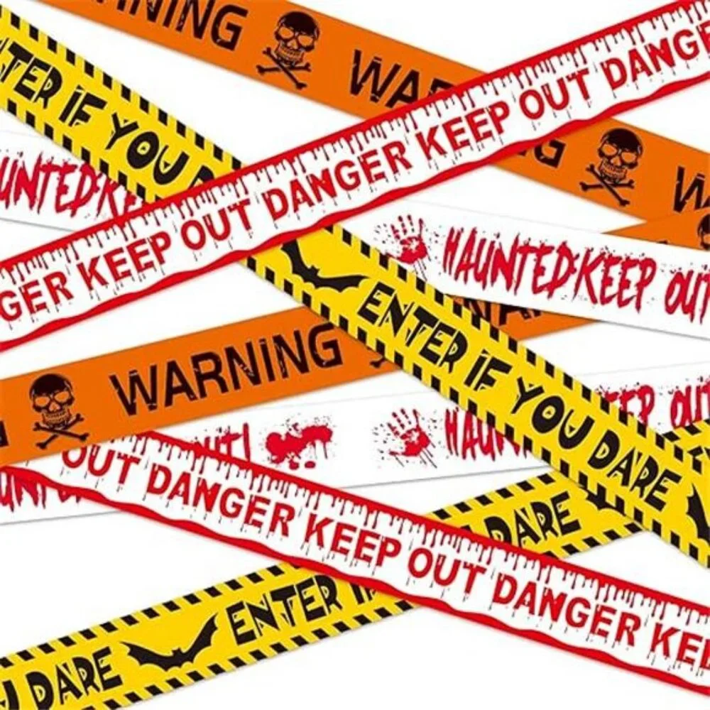 4Pcs Halloween Decorations Caution Fright Tape Bundle, Scary Caution Roll